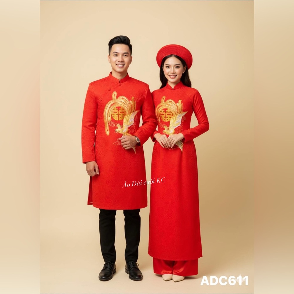 Traditional Red Vietnamese Ao Dai Set